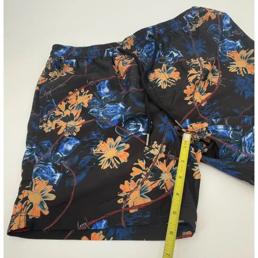 Ksubi Black Hyperflower Floral Drawstring Boardshort Swim Trunks Size S